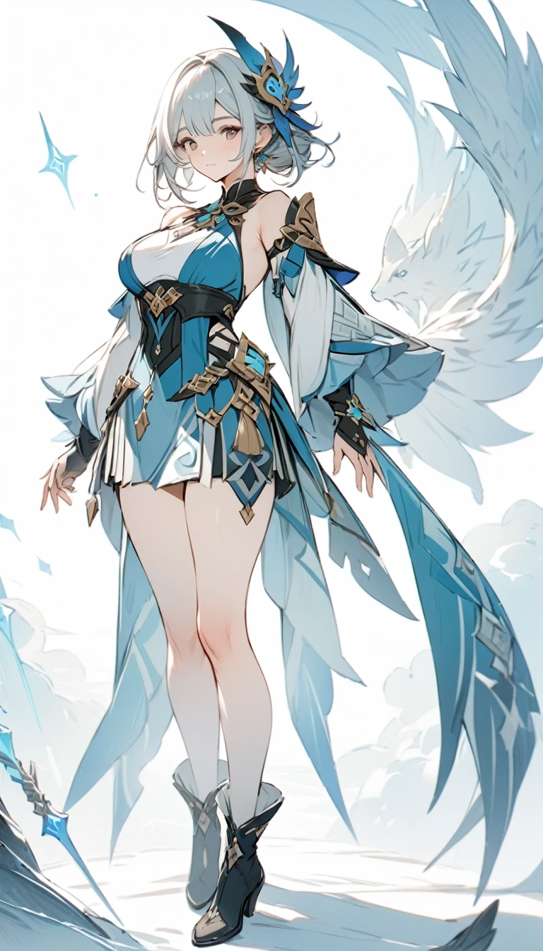 ((masterpiece)), ((best quality)), ((high resolution)), full body, standing, white backgroun, fantasy, genshin clothes, genshin outfit, fantasy theme, large breast, 