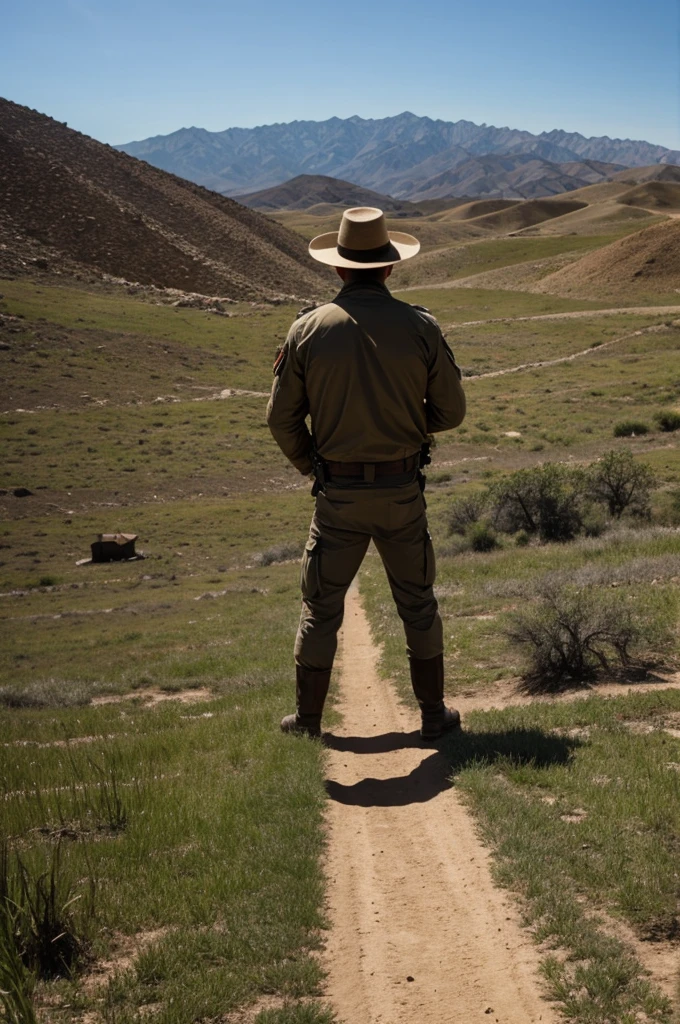 Un campo seco y un hombre misterioso