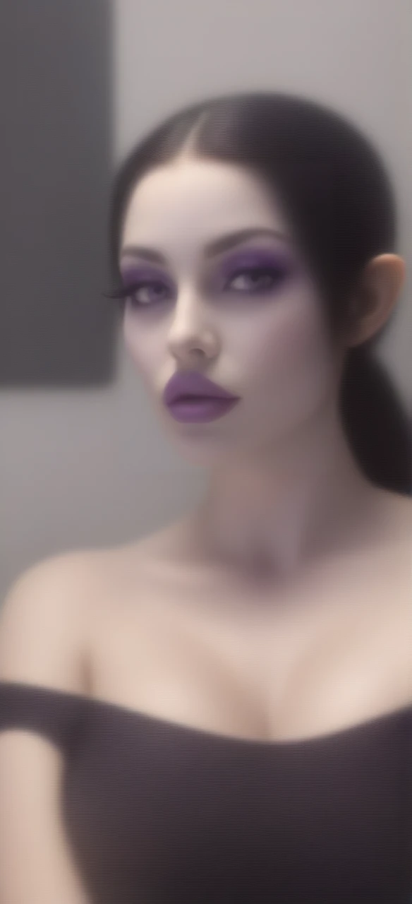 Fait une illustration dark fantasy, image minimaliste d'une femme Elfe en violet de minuit avec un fond noir et or, présentant un style artistique fantaisiste et surréaliste avec des effets de lumière spectaculaires et des couleurs vibrantes, reflétant un style hyper réaliste et pictural