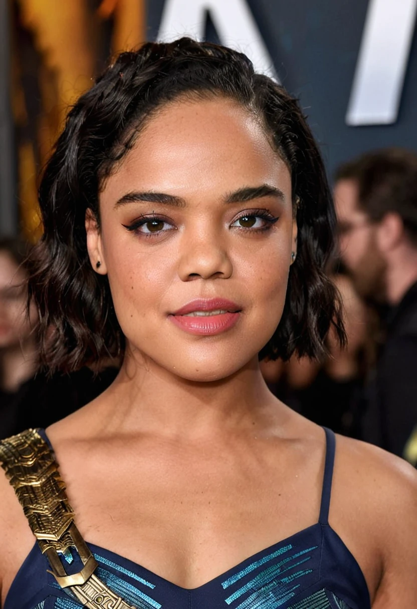 Extremely gorgeous woman Tessa Thompson AS A WAKANDAN WARRIOR, DETAILS, GOOD SKIN, highly detailed, skin pores, sharp focus, amazing details,