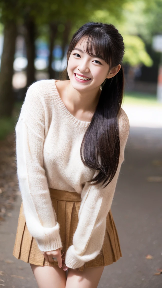 High resolution、High level image quality、In 8K、real live action、RAWphotographgraphy、highest quality、masterpiece、table top、beautiful japanese girl、japanese woman、cute little face、((shining face))、((((My cheeks turned red))))、(((((laugh shyly)))))、white skin、((Obscene content))、For adults、porn、the charm of sex、absurd、small breasts、超A high resolution、RAWphotograph、only、beautiful feces、alone、whole body、twin tail hair、very nice、knit sweater、 mini skirt、japanese woman、Are standing、（Photoreal：1.37）、photon mapping、realistic、radio city、Physics-based only dulling、written boundary depth、blurred background、photograph、hair、thighs thighs、Japanese ID、sparkling eyes、glossy lips、too bright natural light、bright sun、too bright sunlight、looking at camera、full nude