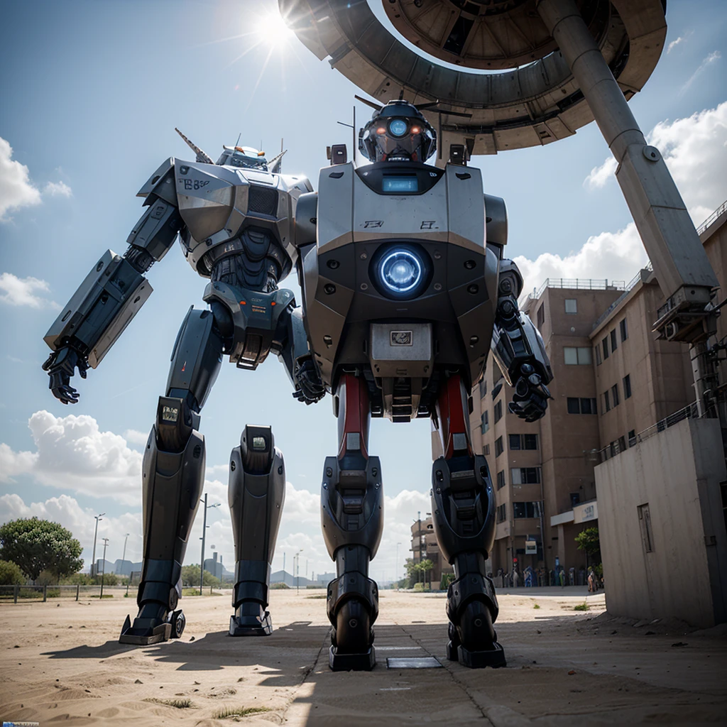 Robot mecha gigante de combate futurista, en una plataforma, ultra detallado, 8k,