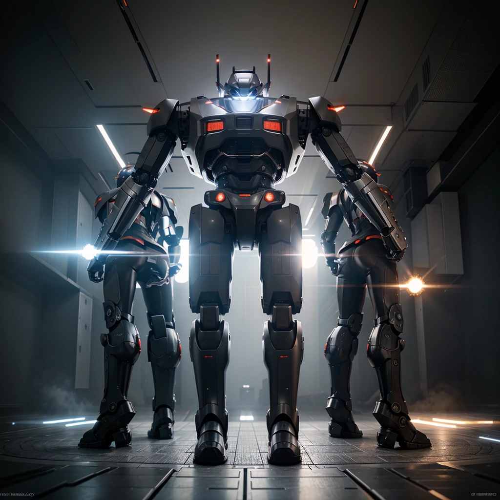Robot mecha gigante de combate futurista, en una plataforma, ultra detallado, 8k,
