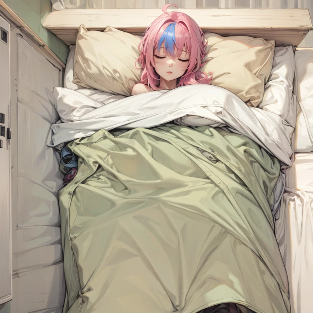 bed,Sleeping Beautiful Girl,Pink Hair,4k,8k,highest quality