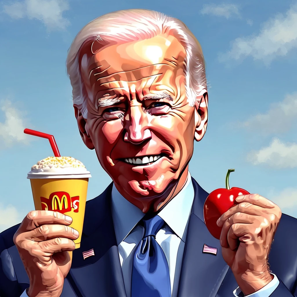 Create an amazing image of Joe Biden using the Ronald McDonald's art style