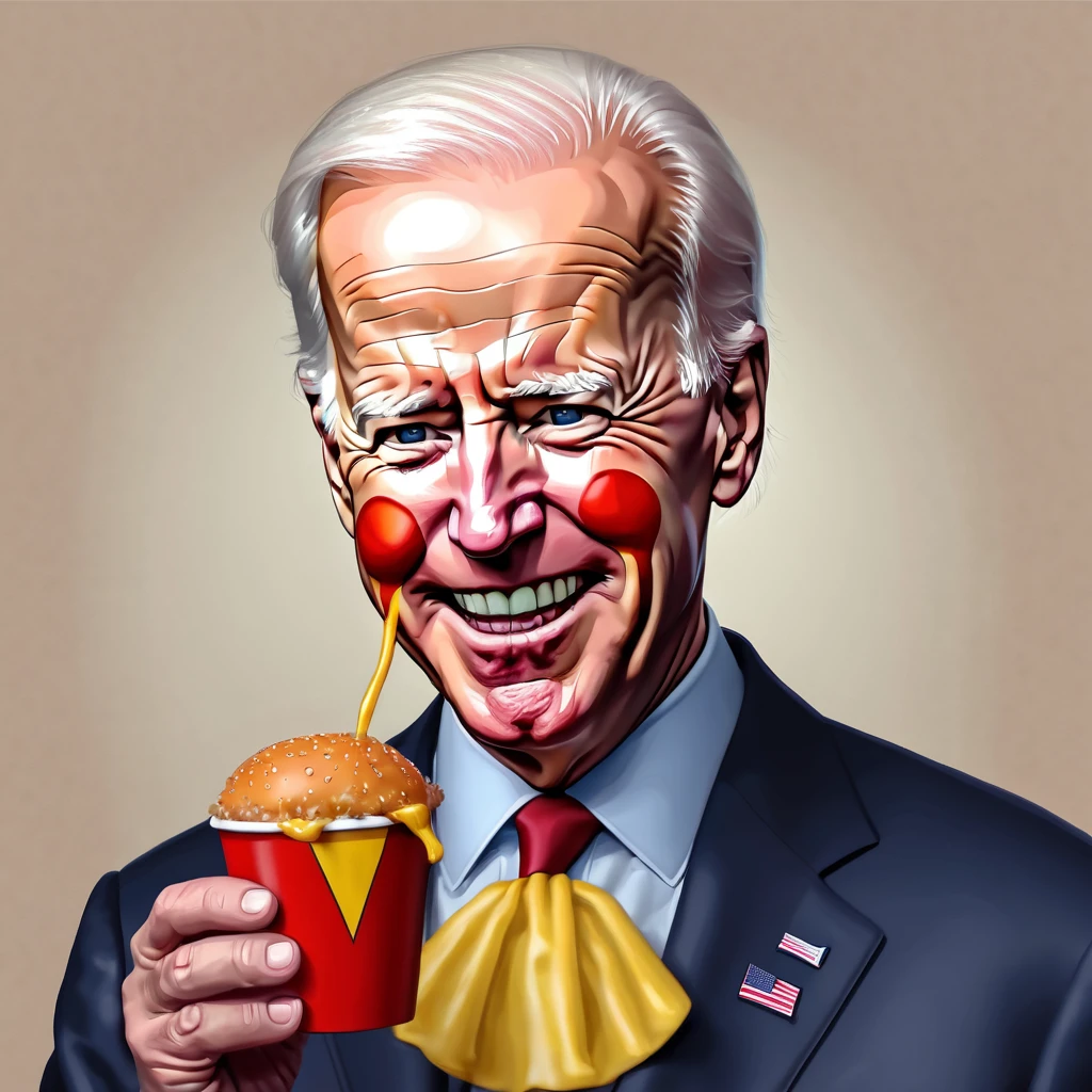 Create an amazing image of Joe Biden as Ronald McDonald's art style