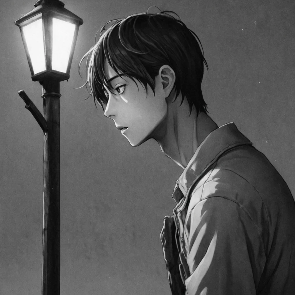 clinging to a lamppost, (anime), bizarre scenario, Junji Ito, Yusuke Murata, black and white, 8k, anime, horror