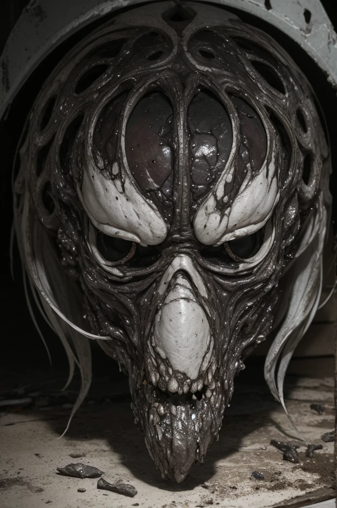 Could you create an image of a moldy creature from Resident Evil 7 with these characteristics?:a criatura tem mais de dois metros e o elemento dela e o espelho e reflexos,it can also be silver with a reflective aspect,e eles saem de dentro do espelho,and it's pretty scary