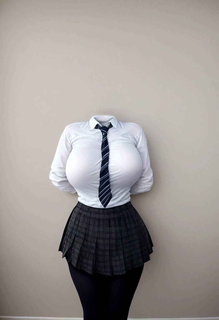 school blouse, plaid skirt, stripe tie on neck, black leggings, cute big breasts, (invisible, no human, headless, handless:1.5), (8k, RAW photo, best quality, masterpiece:1.2), (realistic, photo-realistic:1.37), photon mapping, radiosity, ((Hasselblad photography)), physically-based rendering
