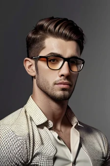 Young caucasian strong man short hair stylized glasses, basic shirt laranja, camisa laranja, basic shirt, roupa laranja, basic clothing, foto de corpo inteiro, basic orange shirt without design, camisa lisa, laranja