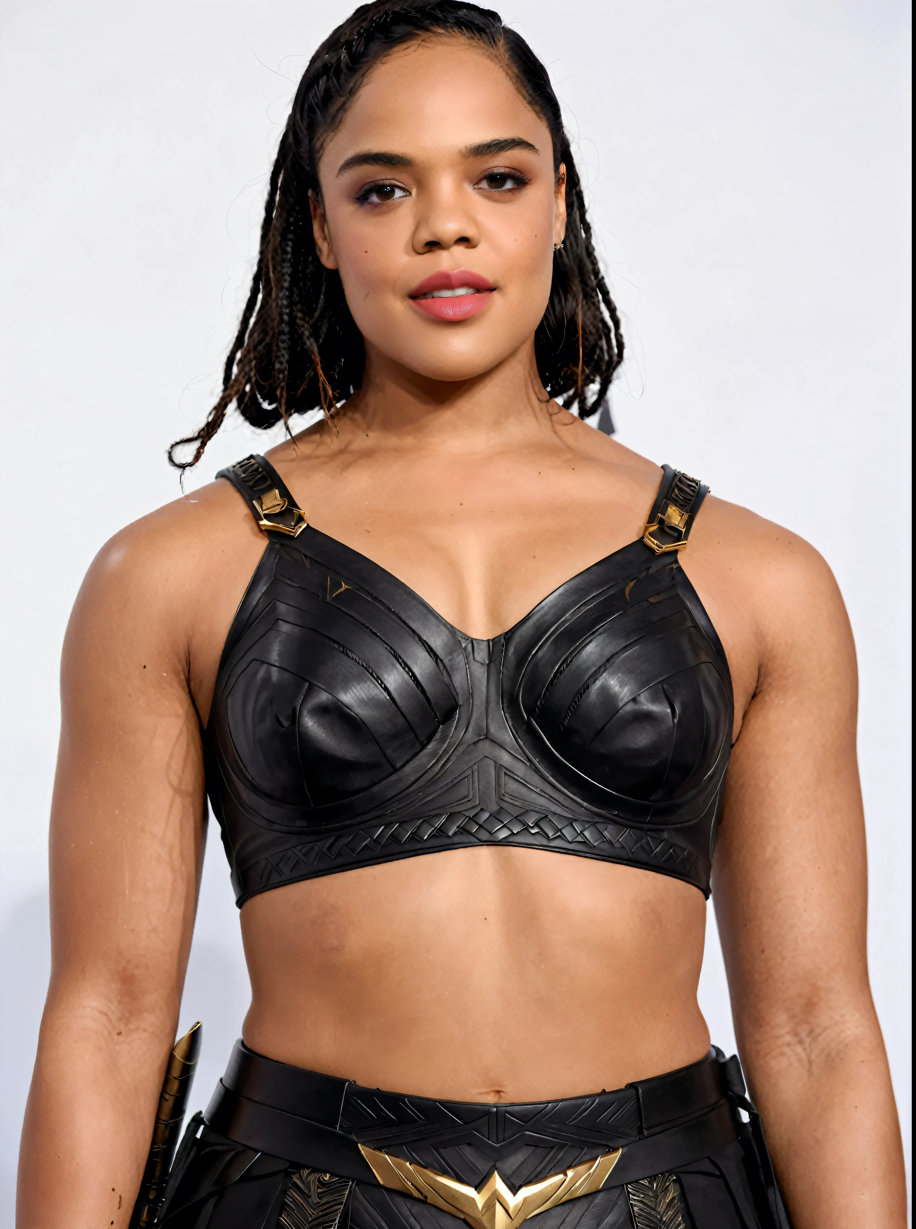 Extremely gorgeous woman Tessa Thompson AS A WAKANDAN WARRIOR, DETAILS, GOOD SKIN, highly detailed, skin pores, sharp focus, amazing details,