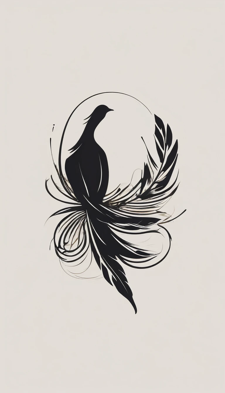 A minimal, modern, simple, cinematic logo design for the brand “Penamemoria". The logotype must be a boy playing acoustic guitar alongside a bird and a feather. The logo must convey a sense of music, stories and dreams. Minimalistic logo of a boy playing acoustic guitar and dissolving into a feather