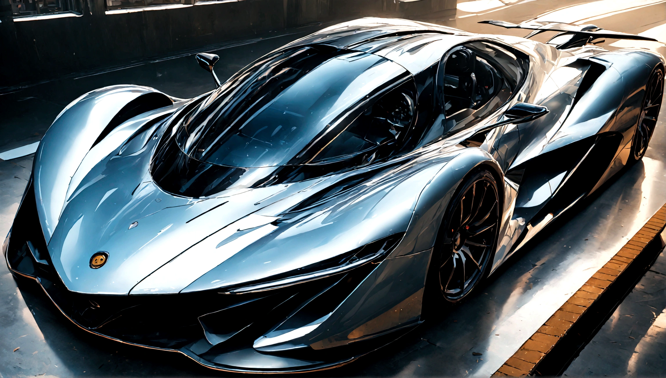 a detailed closeup of a sleek, futuristic supercar, highly reflective metallic body, intricate design elements, ultra-high-end luxury, dynamic camera angle, photorealistic, 8k, (best quality,4k,8k,highres,masterpiece:1.2),ultra-detailed,(realistic,photorealistic,photo-realistic:1.37),cinematic lighting, dramatic shadows, vibrant colors, wet and glossy surface, complex aerodynamic features, powerful engine, muscular frame, elegant curves, advanced technology