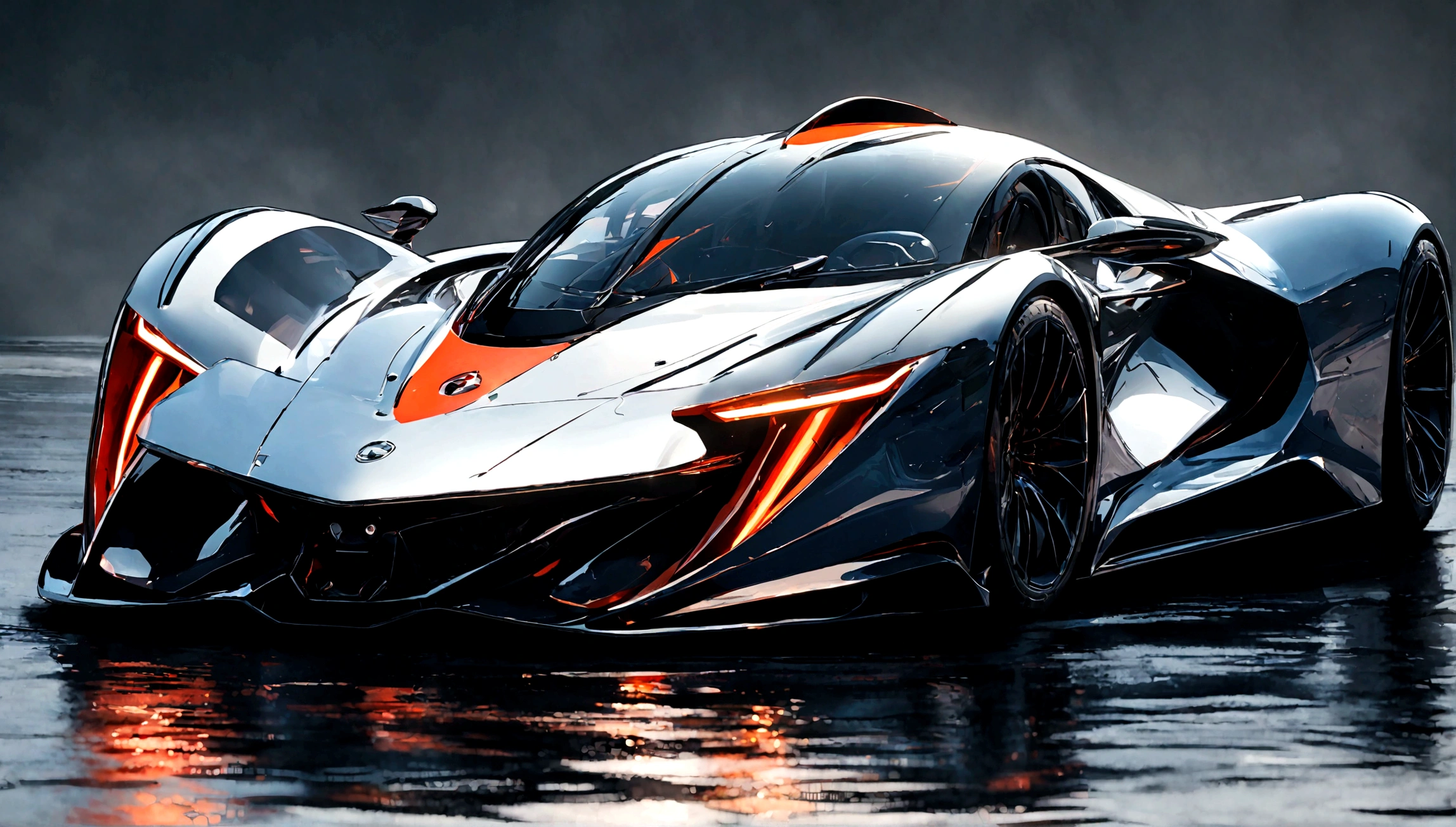 a detailed closeup of a sleek, futuristic supercar, highly reflective metallic body, intricate design elements, ultra-high-end luxury, dynamic camera angle, photorealistic, 8k, (best quality,4k,8k,highres,masterpiece:1.2),ultra-detailed,(realistic,photorealistic,photo-realistic:1.37),cinematic lighting, dramatic shadows, vibrant colors, wet and glossy surface, complex aerodynamic features, powerful engine, muscular frame, elegant curves, advanced technology