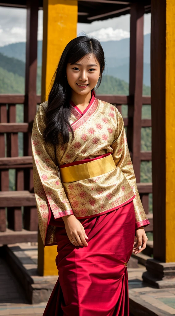 beautiful asian girl in traditional bhutan clothing
