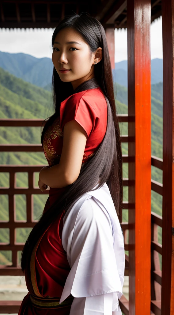 beautiful asian girl in traditional bhutan clothing