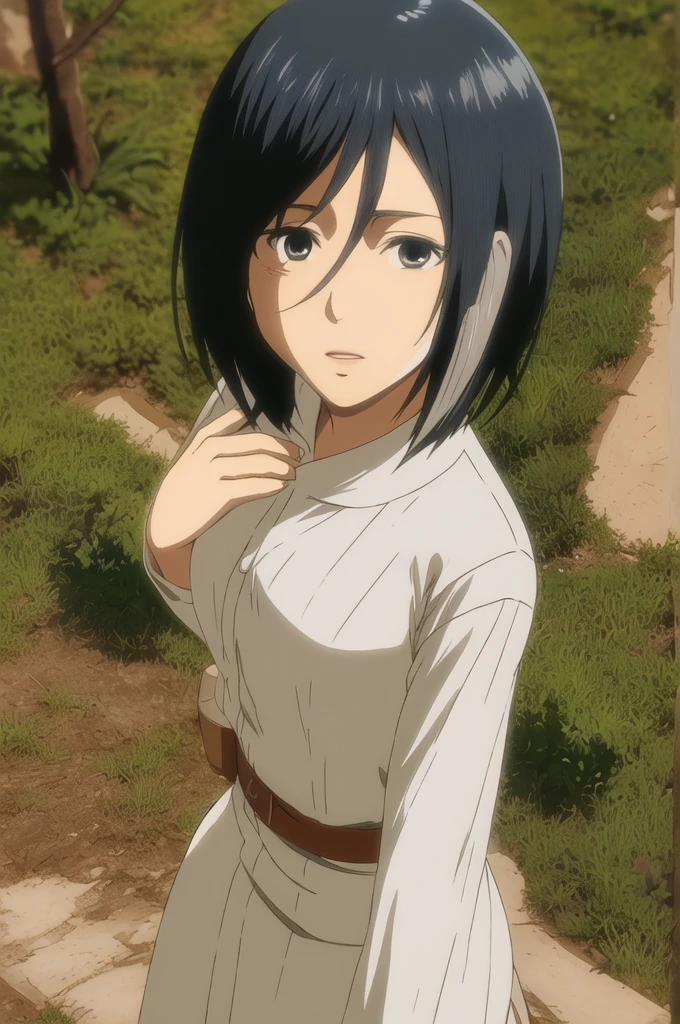 mikasa1 uma mulher, profundidade de campo, adulto, (tronco:1.2), Olhando para o espectador, white kimono 