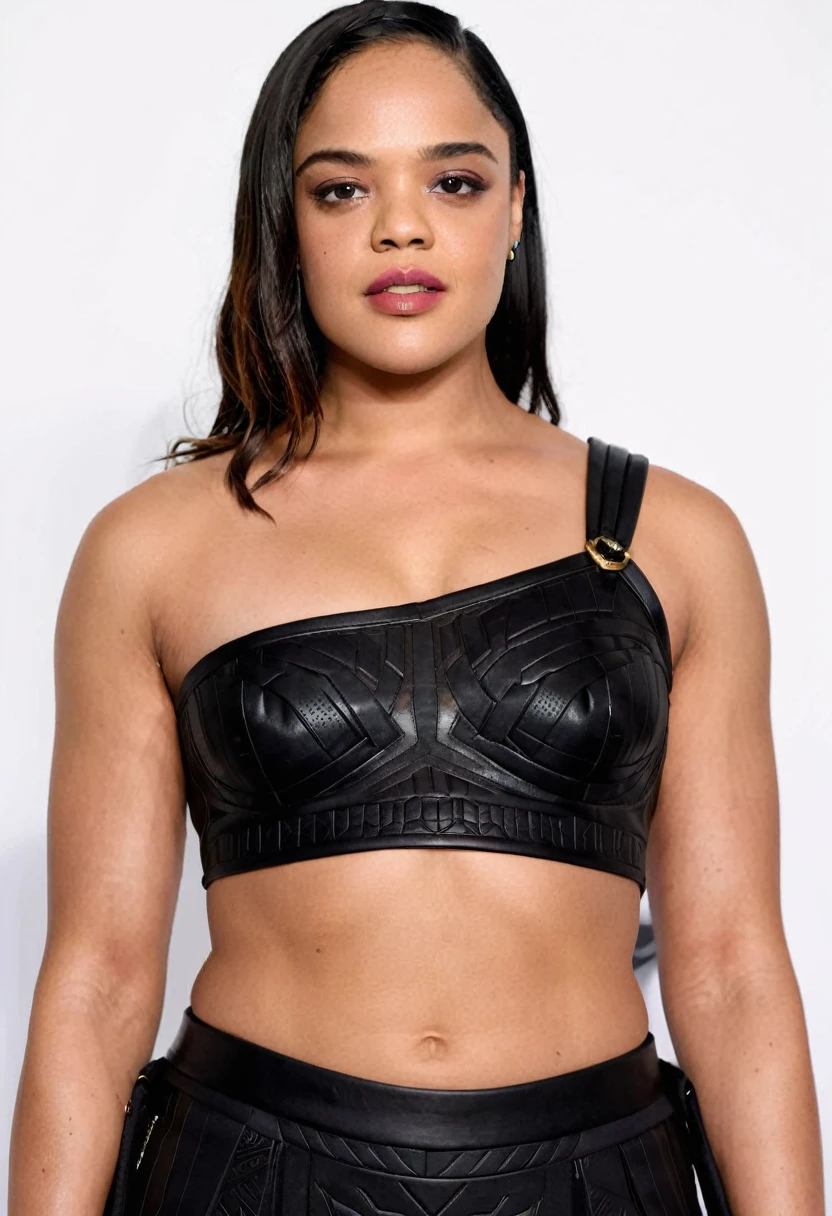 Extremely gorgeous woman Tessa Thompson AS A WAKANDAN WARRIOR, DETAILS, GOOD SKIN, highly detailed, skin pores, sharp focus, amazing details,