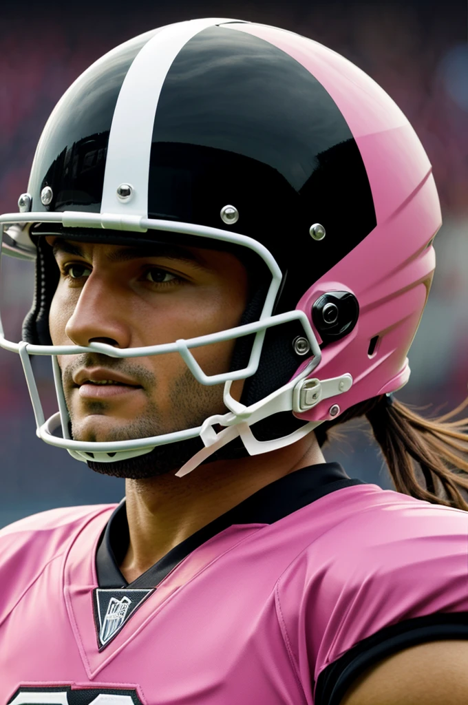 Espada cruzando un casco de football americano en color rosa y negro