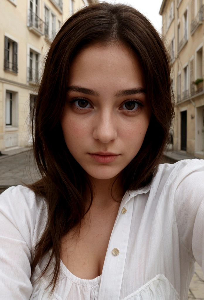 jeune fille brune qui prend un selfie