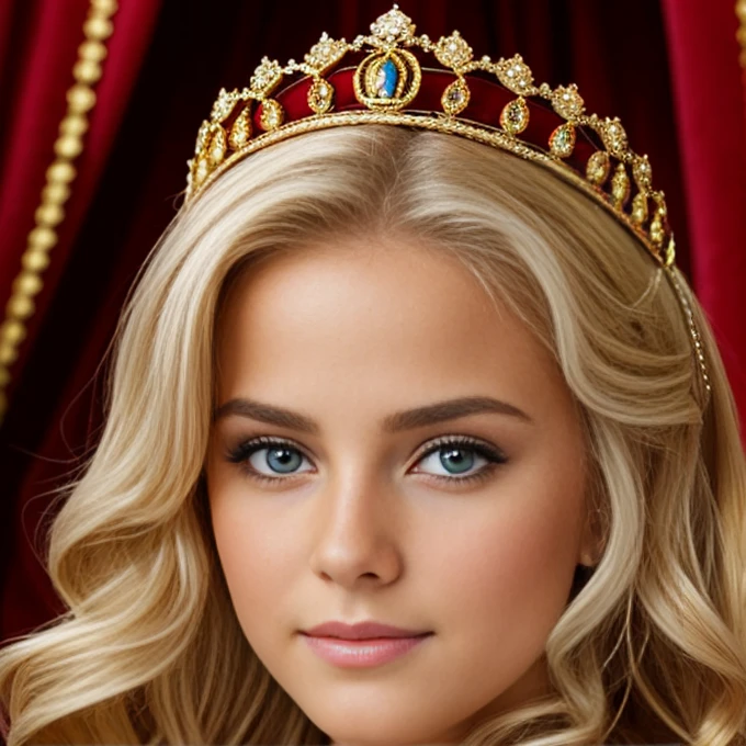 The most beautiful blond girl dressed as Spanish queen close up photo 