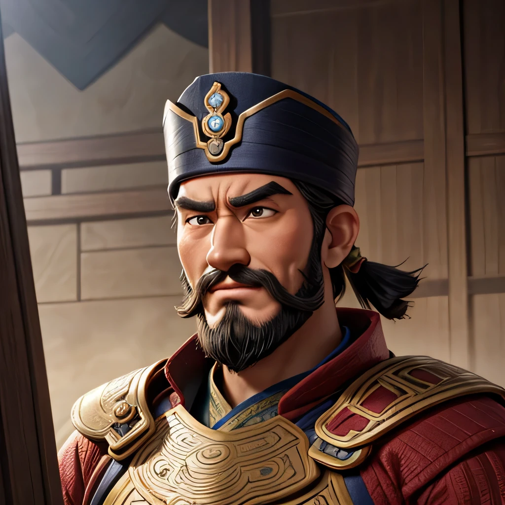 Cao Cao's appearance according to information in Romance of the Three Kingdoms is as follows::
Tall and large, white skin, long face, thick eyebrows, large eyes, long nose, goat beard, black hair, details.:
face: Cao Cao has a long face, thick eyebrows, big eyes, a long nose, a goatee, and eyebrows.: Thick eyebrows and long eyes: big eyes black nose: long nose beard: black goatee hair: black hair, complexion: white skin shape: Tall appearance: Cao Cao always had a brave demeanor.