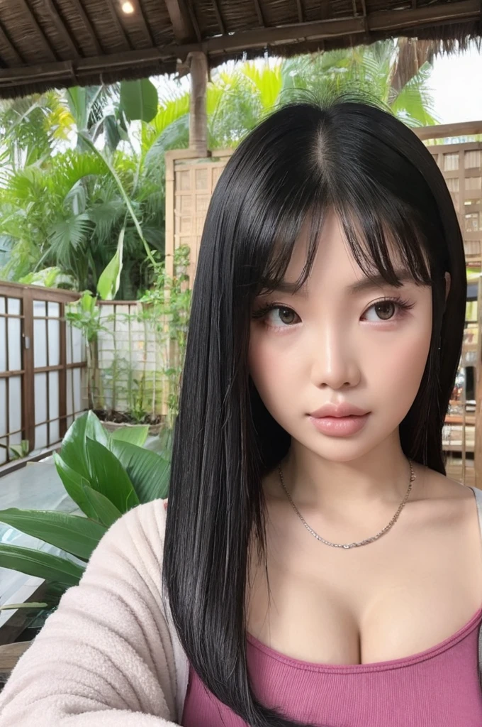 Cewek cantik rambut hitam montok nunggung dia tempat tidur dengan tubuh sexy dan payudara besar dan memperlihatkan vagina nya di depan pria