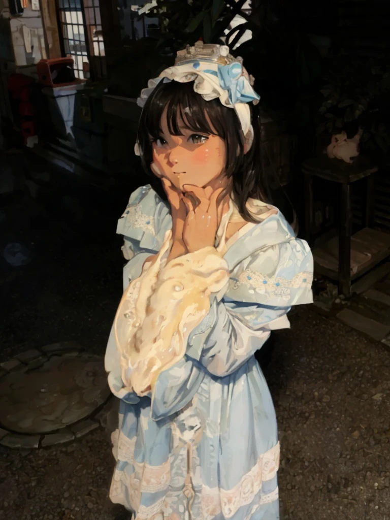 highest quality, 4K wallpaper, masterpiece, Highly detailed CG Unity 8k wallpaper, Very fine grain, Super detailed, Intricate details, Close-up of one happy girl in the center, Retro art style, neon_Pop Art Style, Public bath、Girl soaking in hot water、Dachshunds also enjoy bathing in hot water.、Duck Toy、steam、Cat ear、There is a poster、Mount Fuji painting、naked、Nipples、Small breasts、Small breasts、tits、Short girl、Pussy
