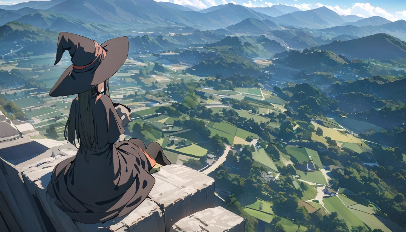 Ray Tracing, Everyone Makoto, One girl, Witch Hat, dress, clean, In the sky, flight, landscape, Sit down to clean,, masterpiece, highest quality, New,