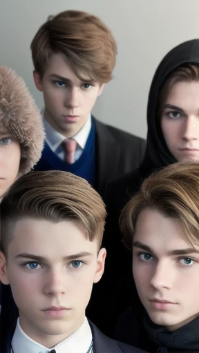 a group of Young Finns men gathered, focus on the face