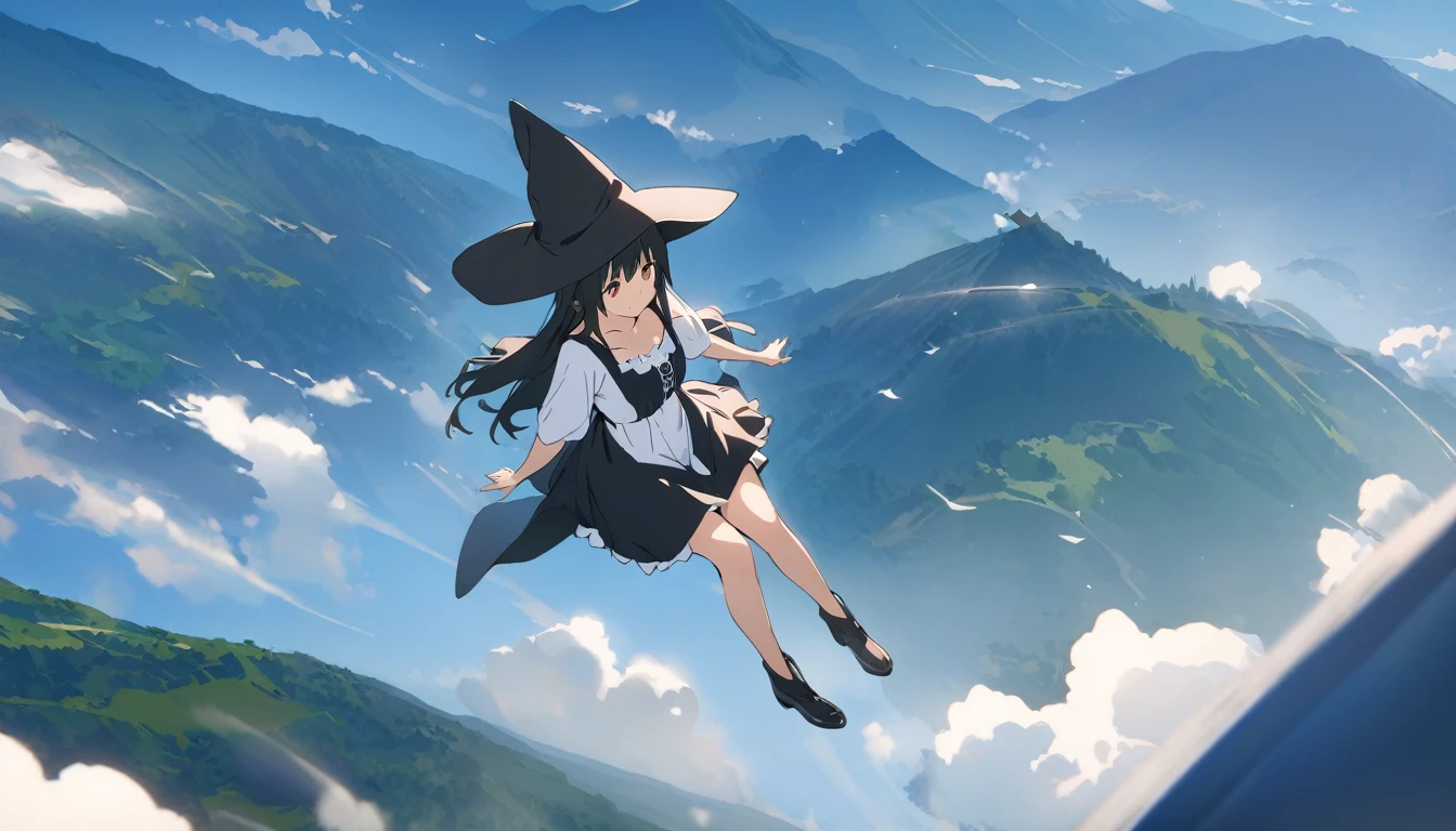 Ray Tracing, Everyone Makoto, One girl, Witch Hat, dress, clean, In the sky, flight, landscape, Sit down to clean,, masterpiece, highest quality, New,