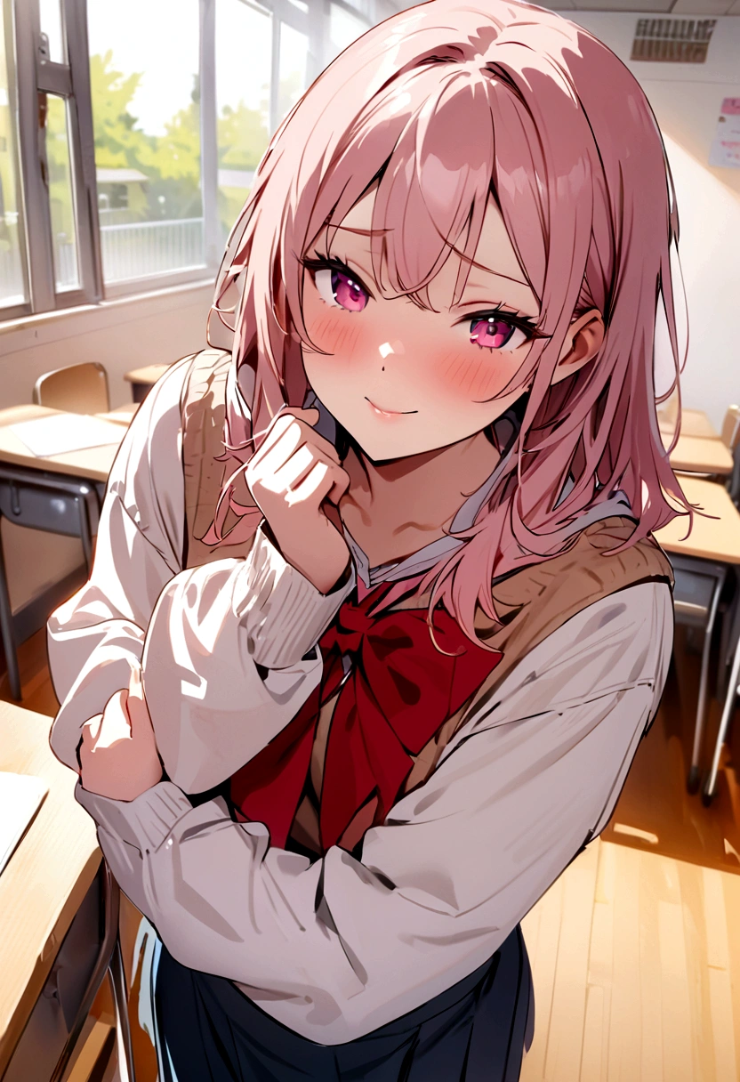 highest quality,masterpiece,Gal,School,classroom,Friendly,Show me your panties