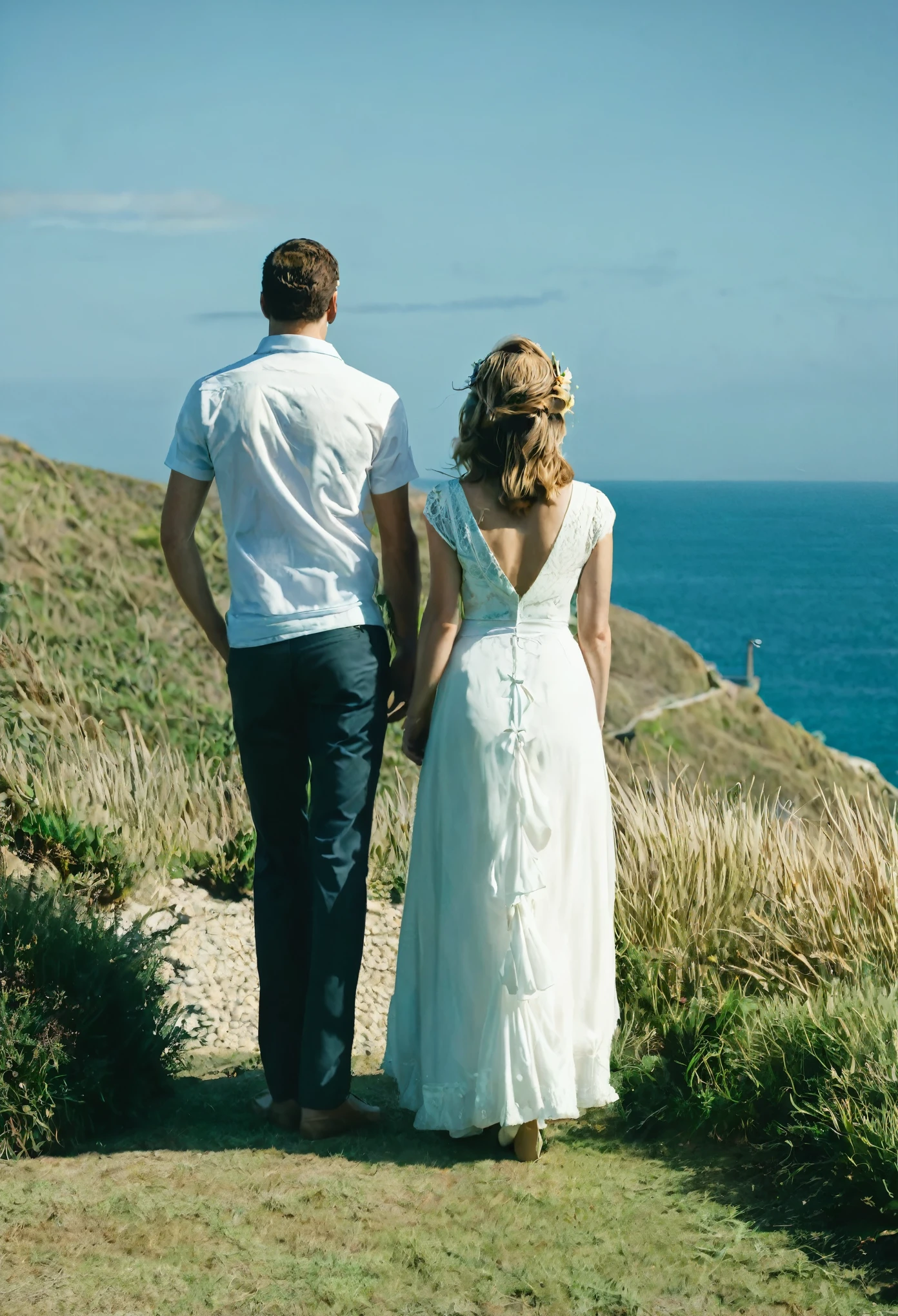 Back View, a couple looking out to sea,