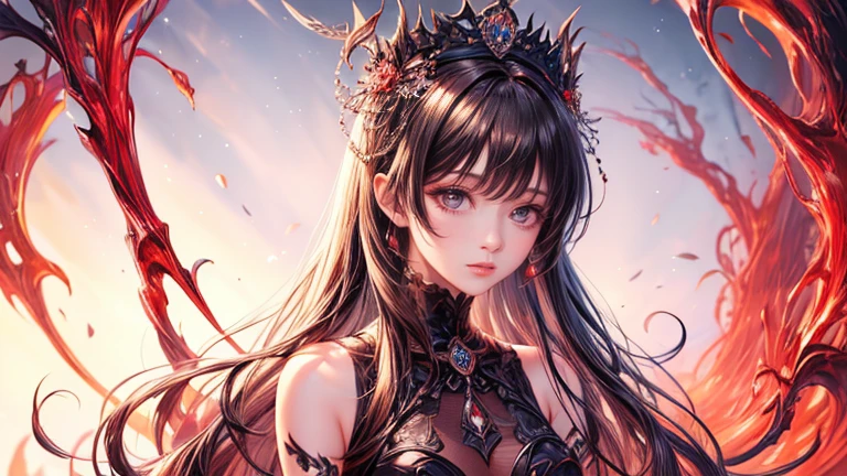 (highest quality,8k,CG,Beautiful details upper body,,Thumb Girl,Translucent coat dress,Complex facial features,length,Flowing hair,Almond-shaped eyes,Exquisite eye makeup,length fluttering eyelashes,Blinking big eyes,Starry Sky,Exquisite lip detail,Soft and harmonious style)(Top quality), (Super detail), (Hi-res) One cute Tantra dark angel meditation girl, red eyes, small nose, Black and red wings, colored inner messy hair, full body Tantra tatto, metallic sexy body stockings, gothic costume, Magic Circle, Elemental, quality, gothic room, UHD, from above