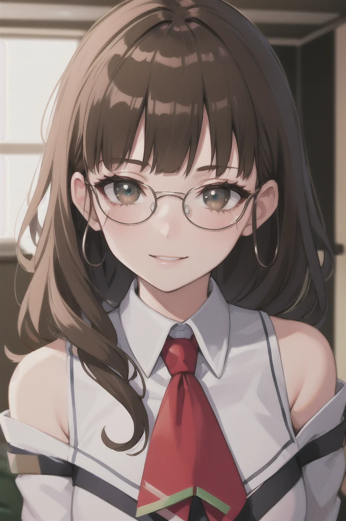(masterpiece, highest quality:1.3), (Super detailed), {figure,Picturesque}, {Studio Light, Picturesque}, [Best Shadow],
(KonishiCSA)_(ShizumaCSA), (Alpha CDE)_(Gamma CDE),
break
(Perfect Anatomy), (Symmetrical eyes, Super detailed eyes, Beautiful Eyes), (Sharp eyeliner, Super detailed face, Beautiful Face), (Brown eyes),
break
1girl, alone,
break
RomeKC, (Rome) Costume, (white) Head ornament, (Needle nose pliers) Glasses, (white) Capelet, (white) Sleeveless shirt, (independent) Long sleeve, (gray) corset, (Needle nose pliers) Glassesストラップ, (red) tie (green) Tips,
break
looking at viewer, Diagonal view, (Head and Shoulders), smile, (indoor, office, living room),
break
