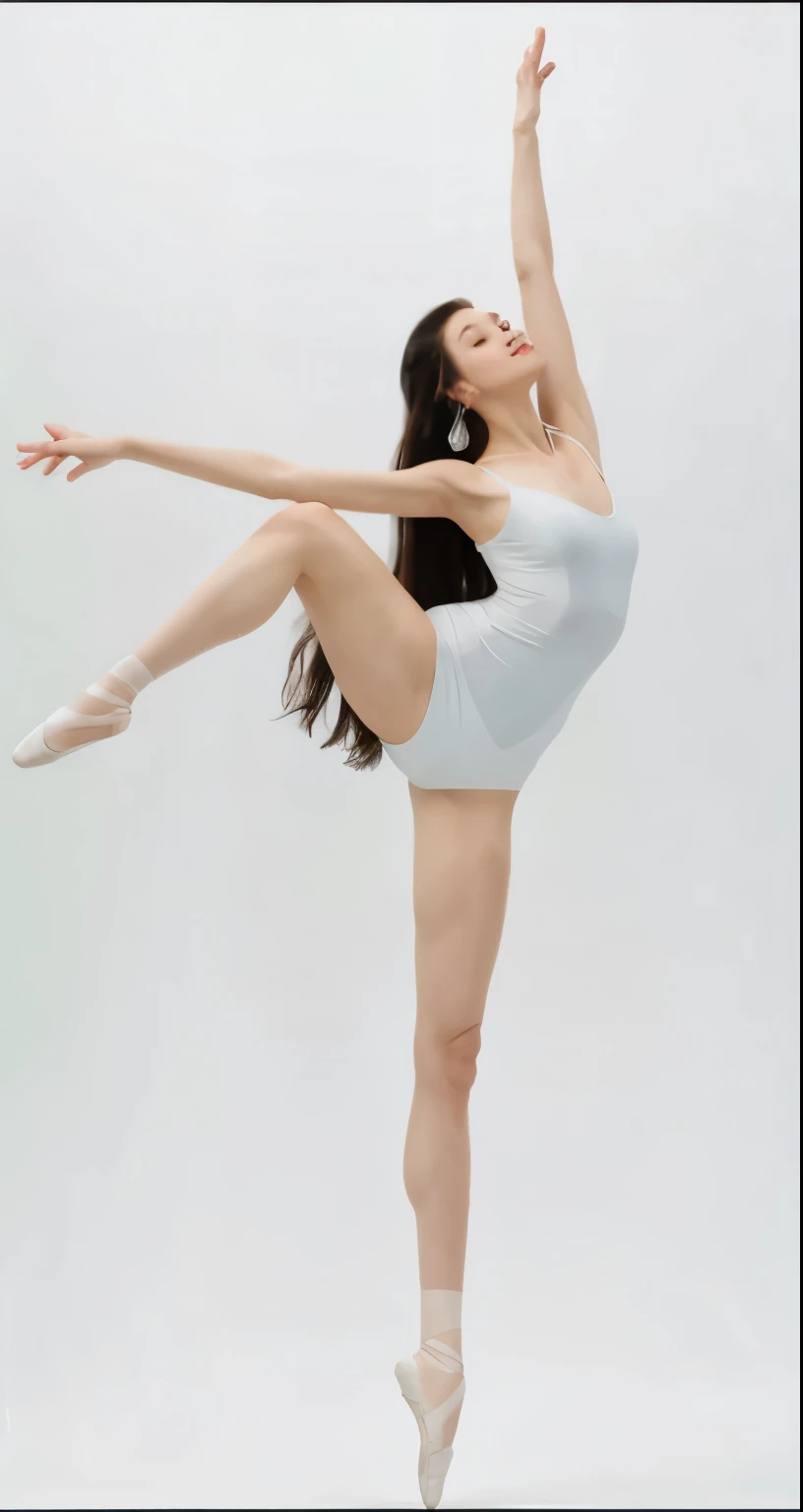 An Arad woman dressed in a white leper is doing a ballet pose, beautiful and graceful, elegant floating pose, full-body norway blond wavy hair girl,, wearing white straitjacket, girl graceful, playful pose of a dancer, Attractive pose, dramatic floating pose, Sexy pose, inspired by Fei Danxu, tranquil and graceful, ballet style pose, wenfei ye, dancing gracefully