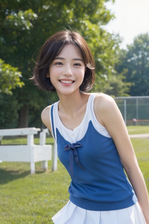 (8k、nfsw、highest quality、masterpiece:1.2)、(Realistic、Realistic:1.37)、Jump、Professional baseball、Sleeveless、mini skirt、Very detailed、超A high resolution、1 girl、Lacrosse、Beautifully detailed face、Laughter、narrow、(Slim waist) :1.3)、Beautiful and detailed skin、Skin Texture、Floating Hair、Professional Lighting、Human whole body、Shortcuts、Bob Hair、E Cup、smile、40 years old、Blue Ribbon、Baby Face、子供っぽいsmile、Sappin''''''、Moisturizing lips、Pale pink lips、Upper body naked、Lace green underwear、Micro size underwear、Umbilical cord prolapse、D cup breasts、Cleavage