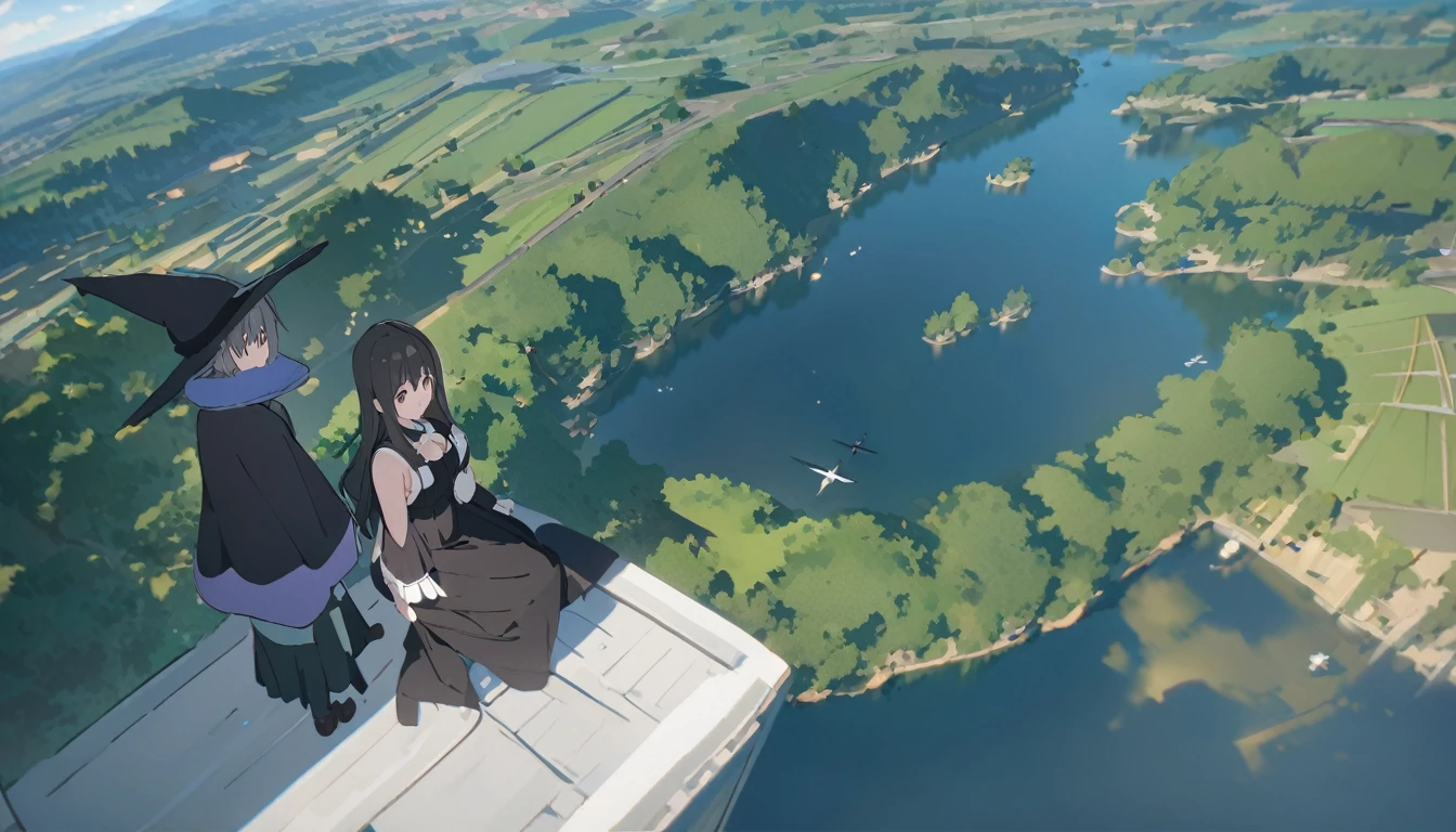 Ray Tracing, Everyone Makoto, One girl, Witch Hat, dress, clean, In the sky, flight, landscape, Sit down to clean,, masterpiece, highest quality, New,