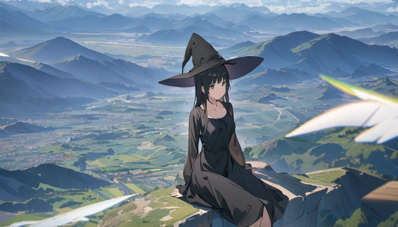 Ray Tracing, Everyone Makoto, One girl, Witch Hat, dress, clean, In the sky, flight, landscape, Sit down to clean,, masterpiece, highest quality, New,