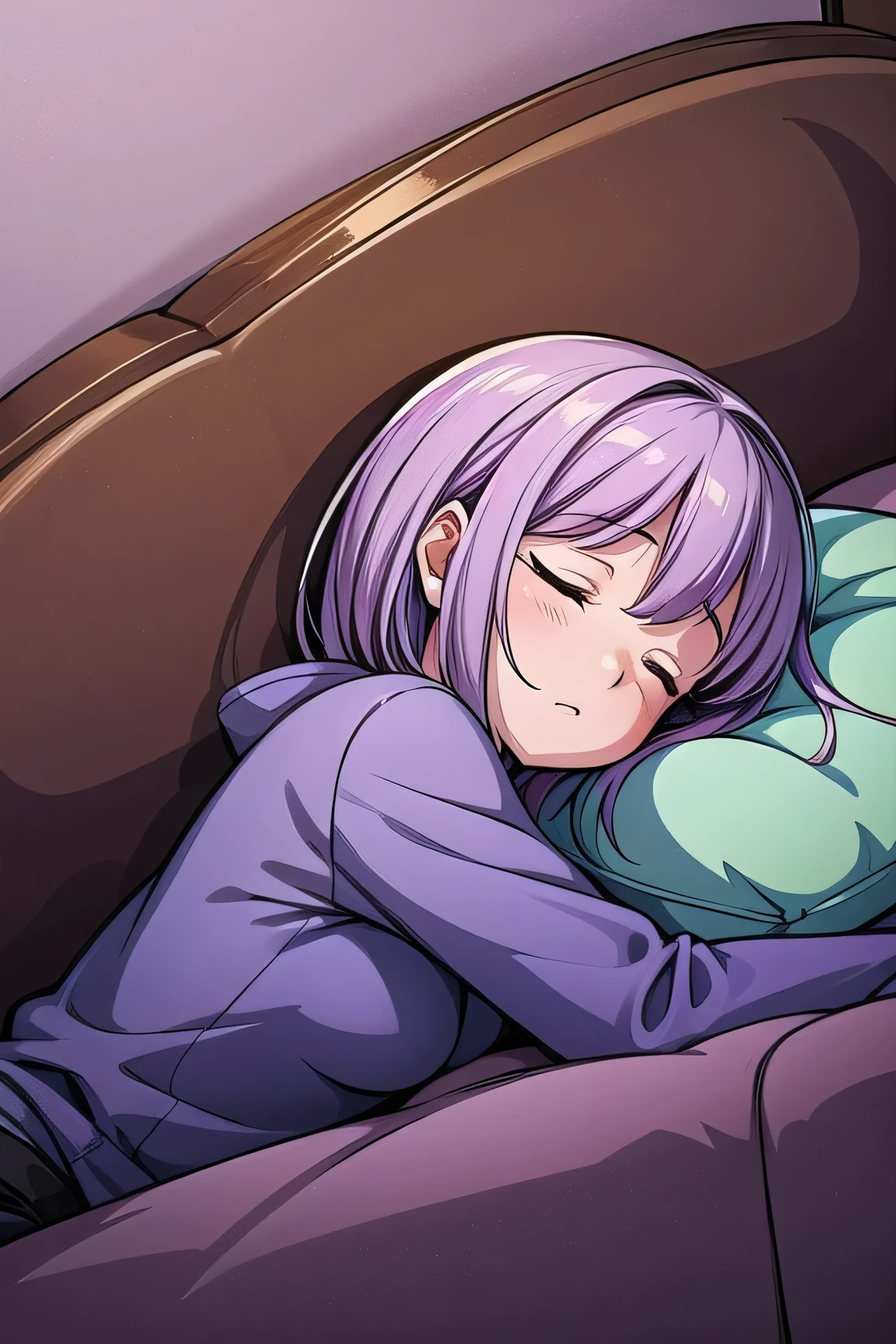low quality, lofi, sleeping girl, purple filter