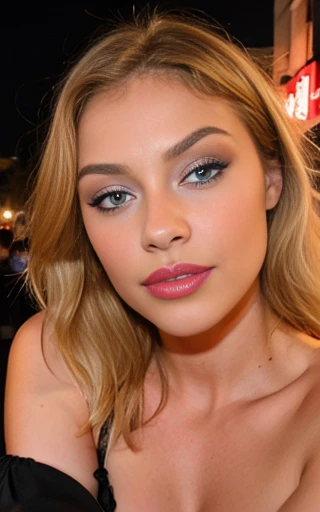 belle blonde habillé nuisette en soirée rouge et noir yeux bleus femme magnifique