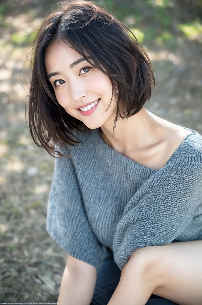 You are a professional photographer。 , short hair blown by the wind. She has a faint smile , Perfect Eyes, Perfect hands, Perfect body, Perfect Hair, Accurate the body, masterpiece, Accurate, Anatomically correct, Rough skin, Very detailed, Advanced Details, high quality, 最high quality, High resolution, 16K, 8k, Looking into the camera,Bold dresses、Thighs、happiness/joy, Character profile, Close-up, 