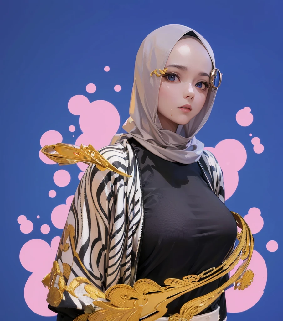 (Best quality, 8k, 32k, Masterpiece, UHD:1.2),Photo of Pretty Japanese hijab woman, tight shirt, clean background, photo studios, fetish hijab, woman hijab, digital art, gucci style, gucci clothes, album, official artwork, streetwear graphic design ,photo in studio, clean background, The Queen.