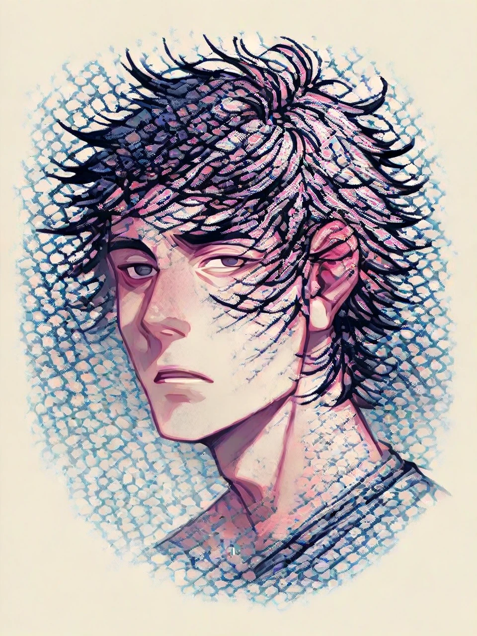 a disorganized poet, detailed portrait of a young adult male, close-up shot, dynamic lighting, dramatic expression, messy hair, penetrating gaze, tattered clothing, abstract background, muted color palette, (best quality,4k,8k,highres,masterpiece:1.2),ultra-detailed,(realistic,photorealistic,photo-realistic:1.37),cinematic composition,intense chiaroscuro,moody atmosphere