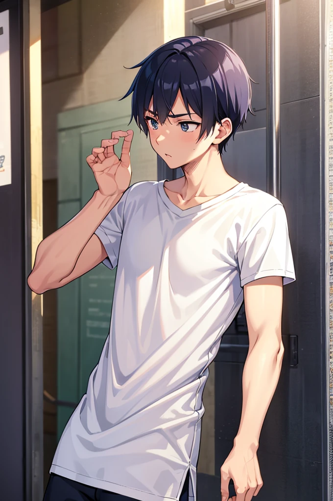 High school boy wearing purple panties