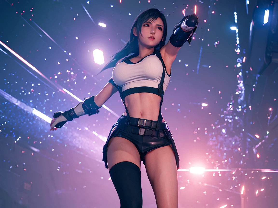 Tifa vestida como Miranda de Mass Effect, cuerpo entero, pose sensual, culo redondo, big breasts and light brown eyes. 8K, mejor calidad, obra maestra