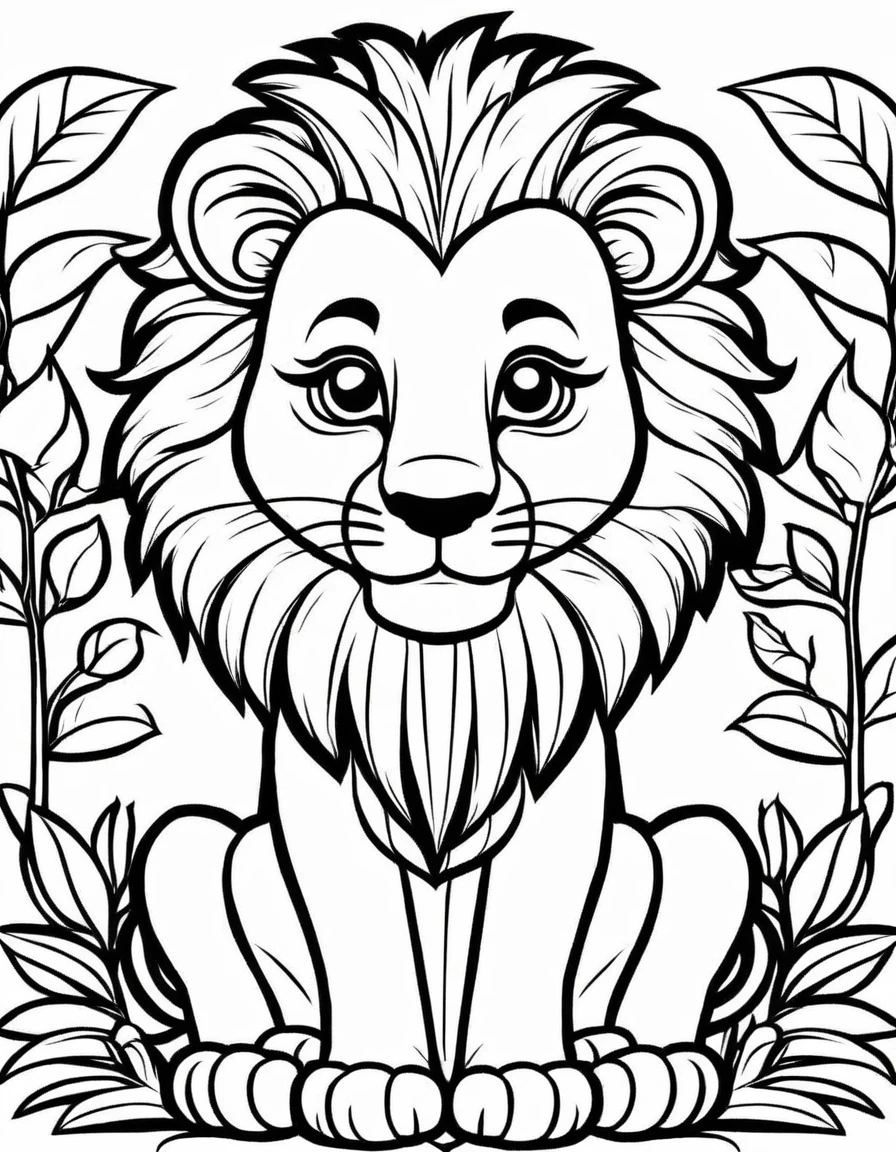 A cute lion, cartoon,
,Coloring Book, ColoringBookAF,