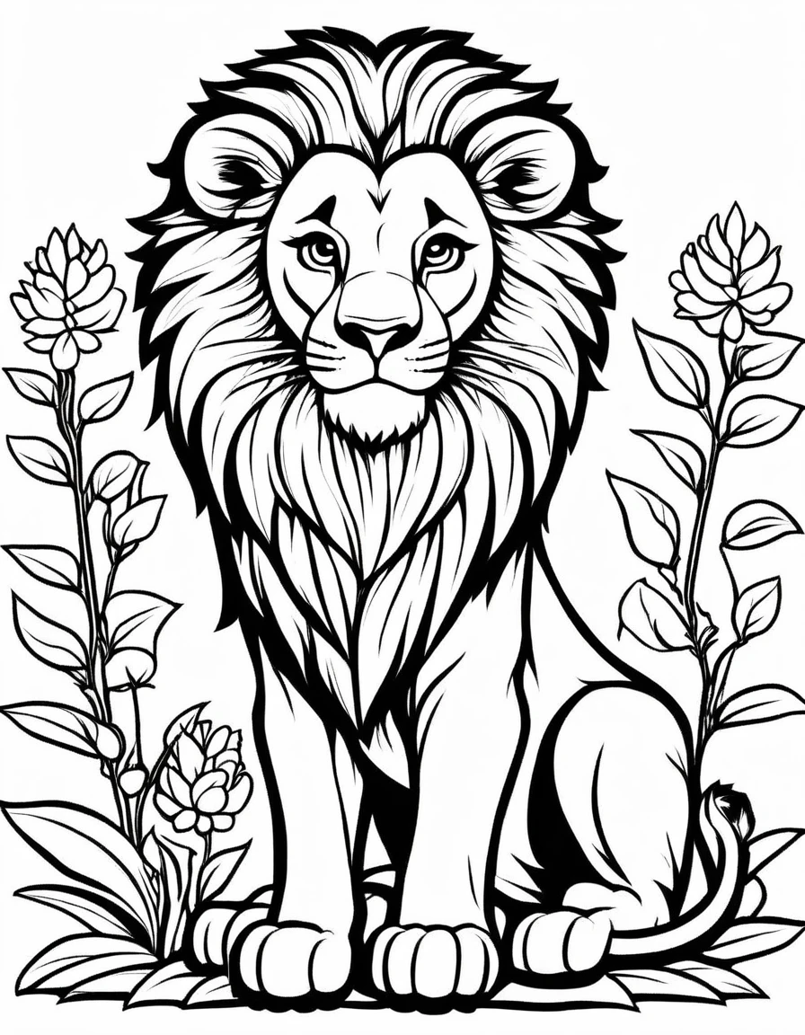 A cute lion, cartoon,
,Coloring Book, ColoringBookAF,
 