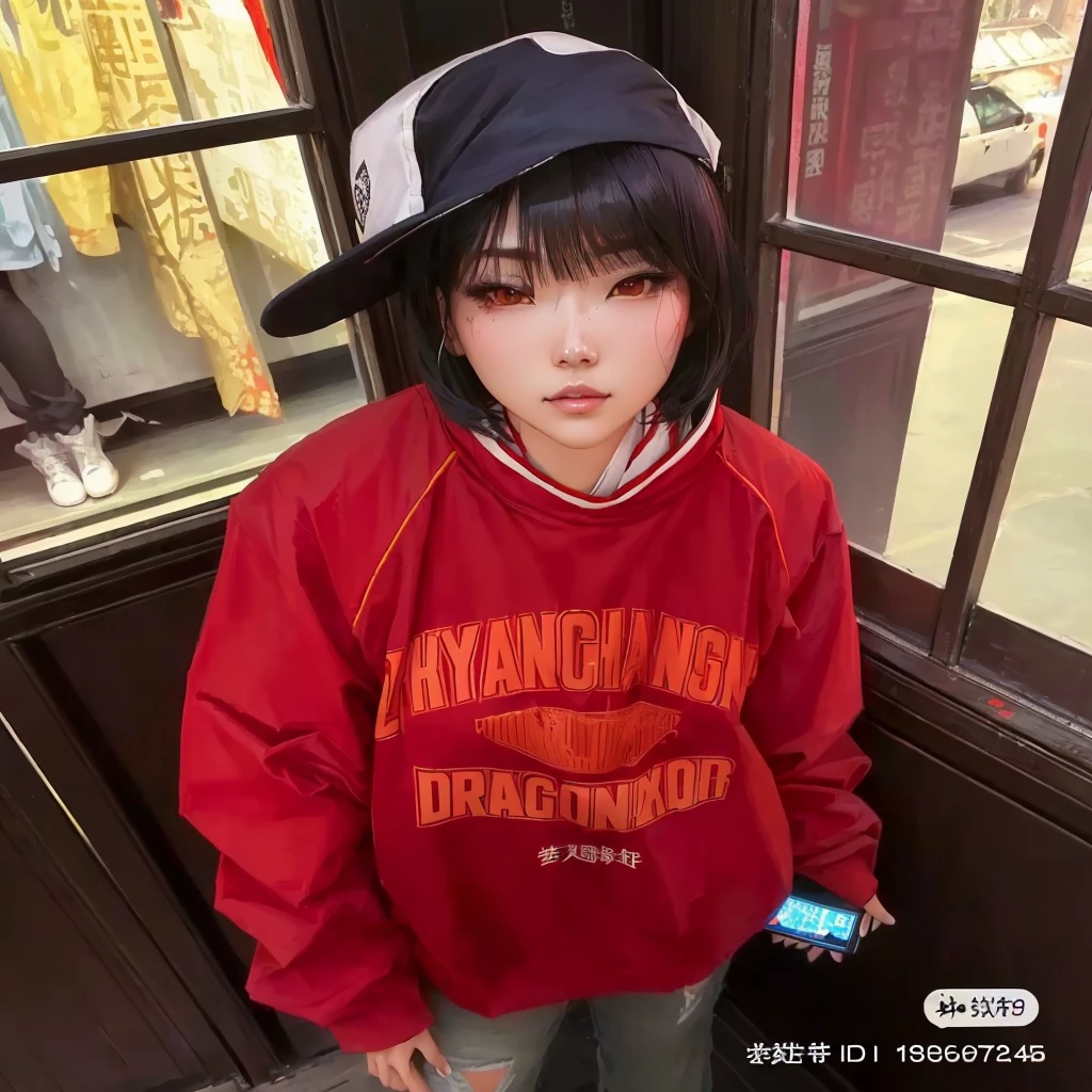 there is a young woman standing in front of a window, Dragon Girl, draconic, nanquan, estilo de pteranadonte, she is wearing streetwear, japanese streetwear, que, draco, wenjun lin, Garota bonita, inspirado em Ma Yuanyu, Xintong Chen, estilo de satoshi kon, estilo de arte satoshi kon, Xianxia