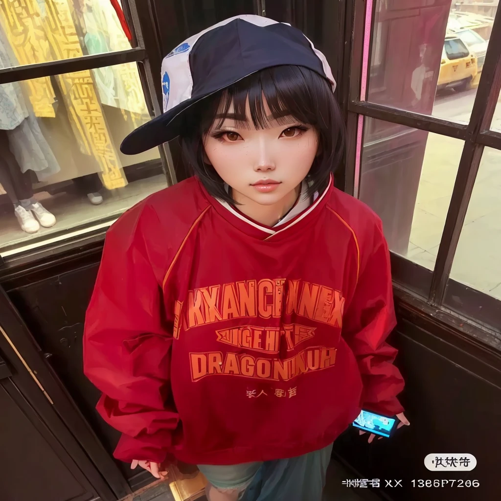 there is a young woman standing in front of a window, Dragon Girl, draconic, nanquan, estilo de pteranadonte, she is wearing streetwear, japanese streetwear, que, draco, wenjun lin, Garota bonita, inspirado em Ma Yuanyu, Xintong Chen, estilo de satoshi kon, estilo de arte satoshi kon, Xianxia